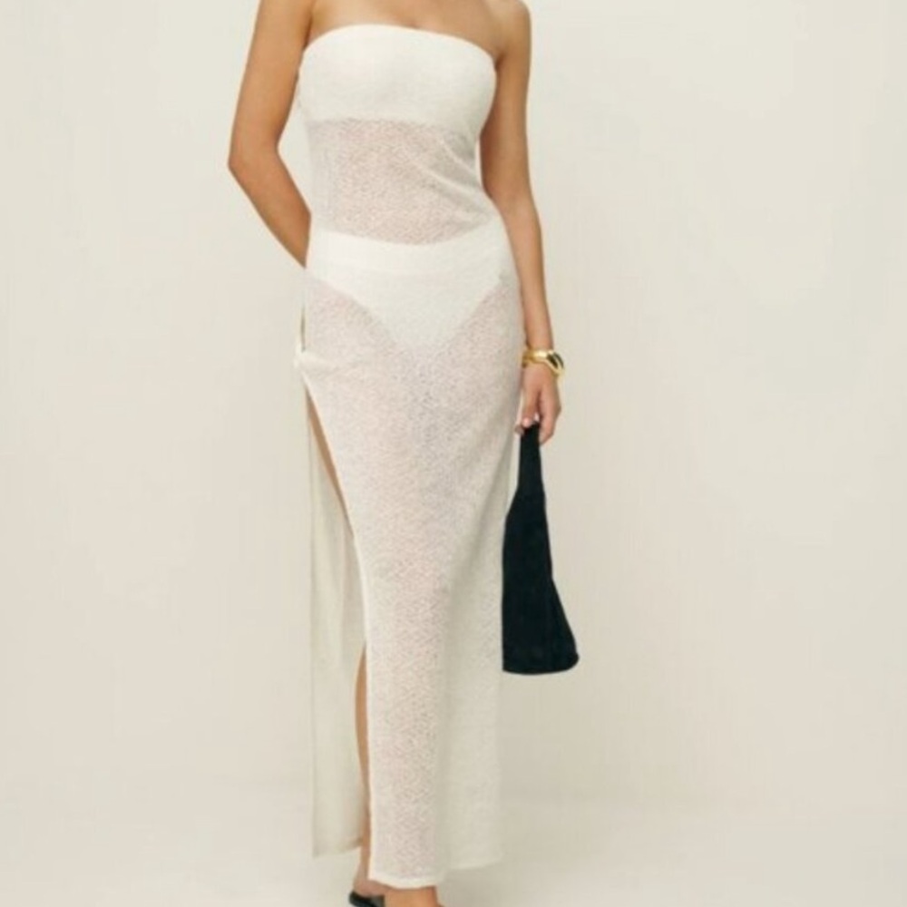 Reformation White Strapless Knit Maxi Dress